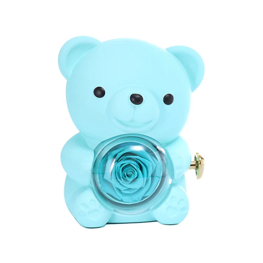 Colar Dueto de Amor & Urso com Rosa Eternizada + Nomes Gravados!🧸 