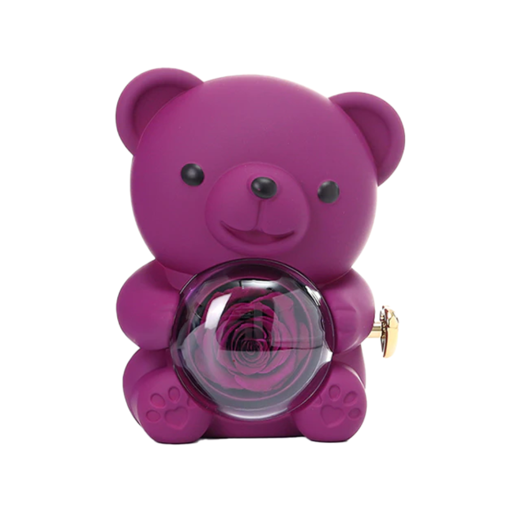Colar Dueto de Amor & Urso com Rosa Eternizada + Nomes Gravados!🧸 